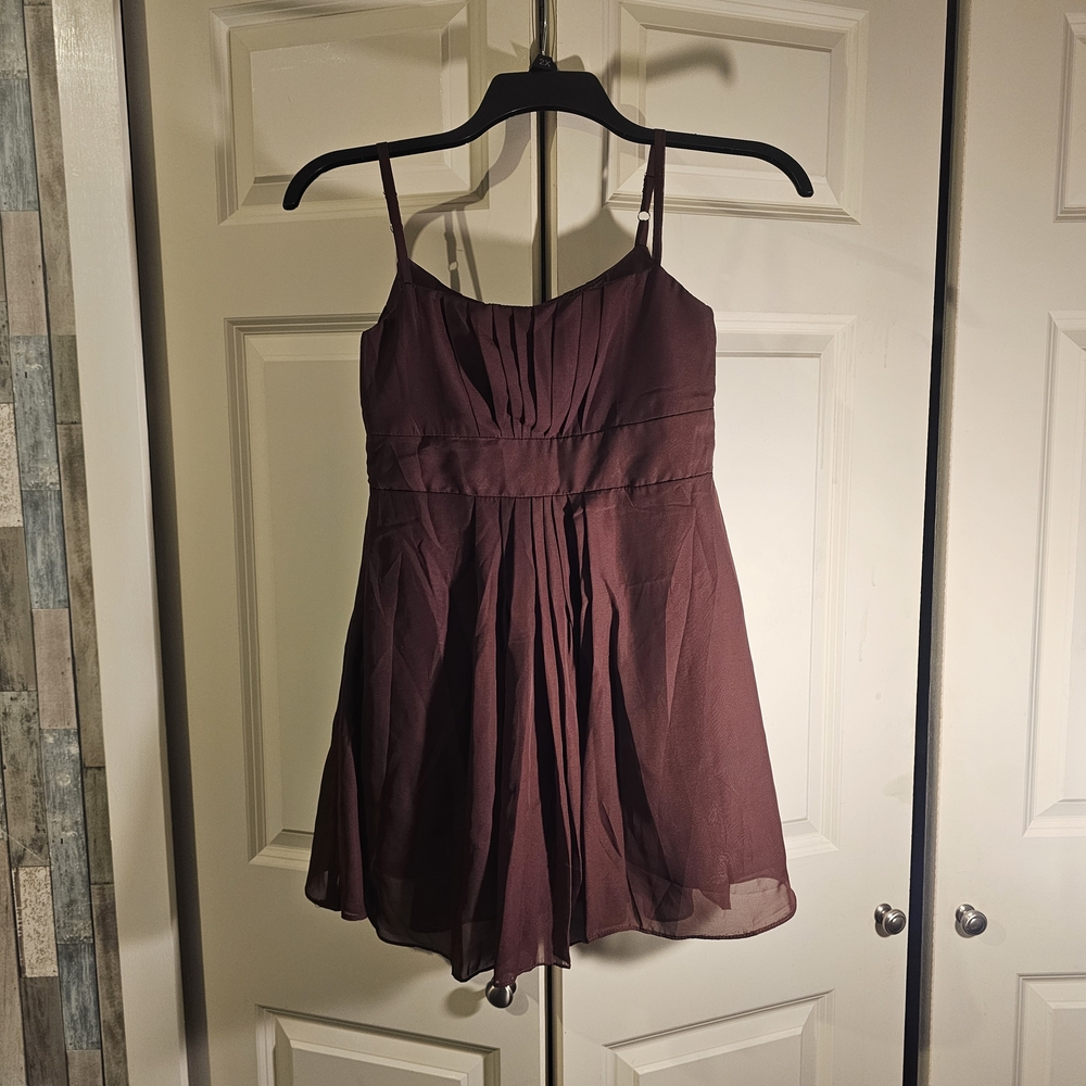 Girls Brown Spaghetti Strap Pleated Skater Dress Girls Size 11